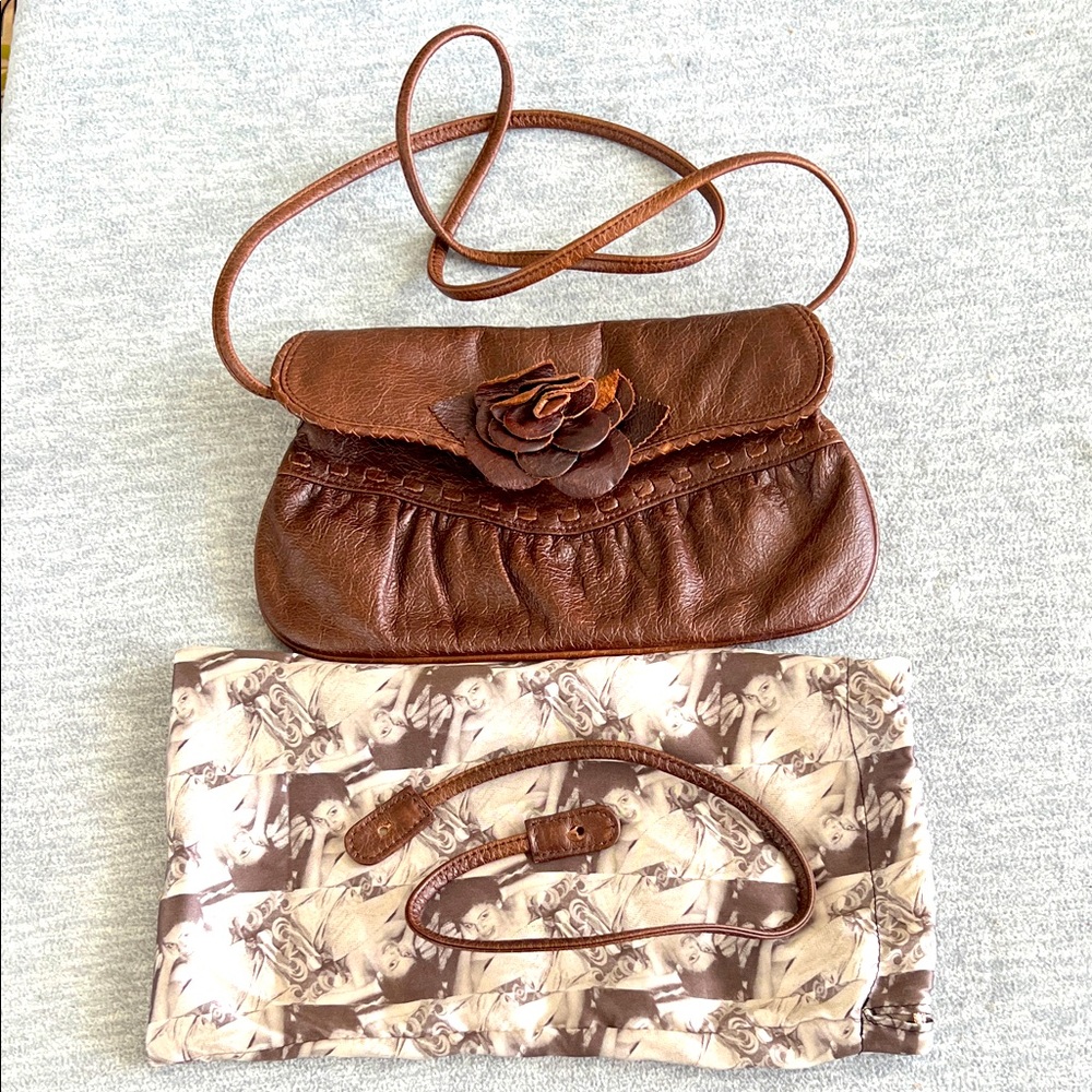 Junior Drake Convertible Handbag Vintage Flower Flap Clutch Shoulder Brown Small